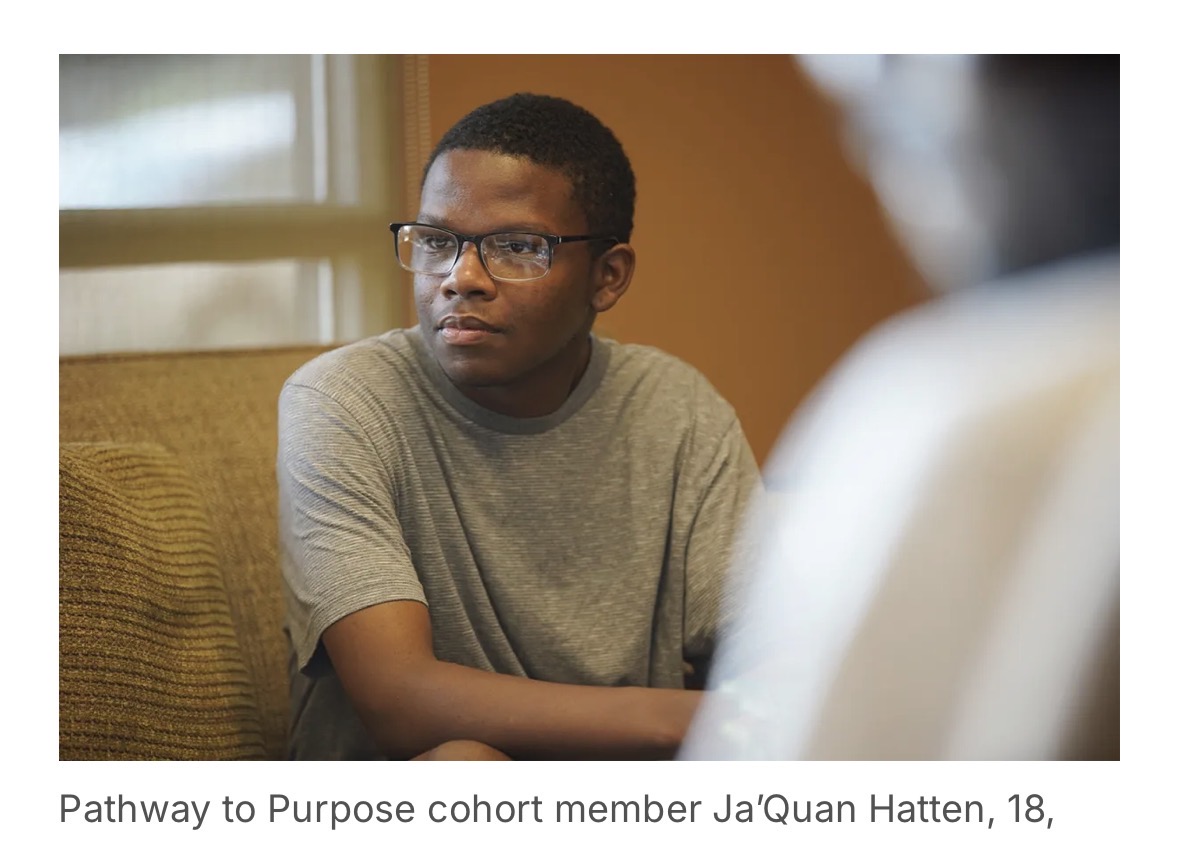 Pathway to Purpose cohort member Ja'Quan Hatten seated in a session.